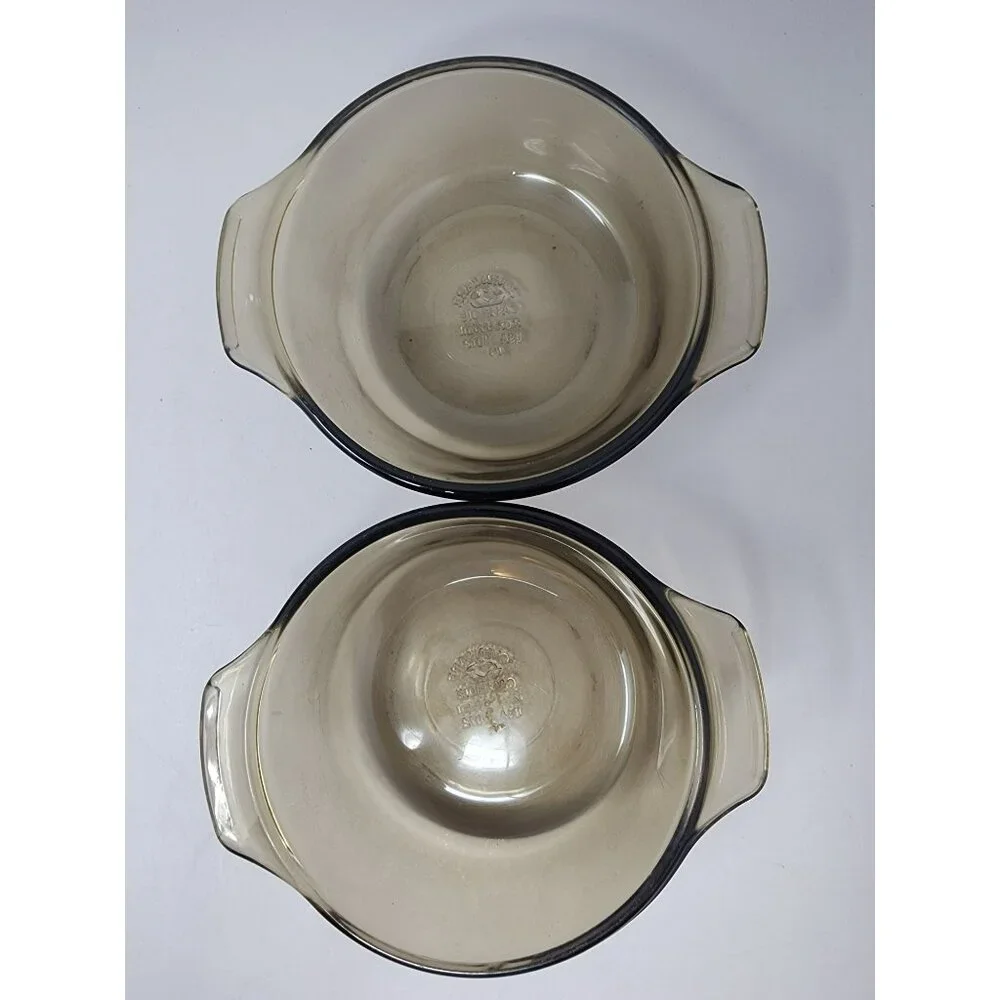 Vintage‎ Lovenware Amber Glass Casserole Dishes & Bowls Set Of 4 With Handles